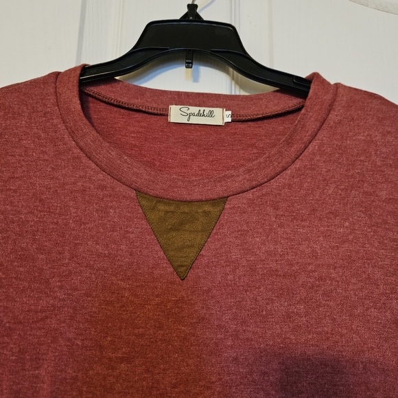 Spadehill Solid Color Round Neck Large Size Double-Breasted Button-Down Patch To - Picture 5 of 6